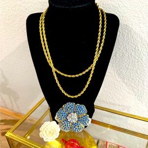 Jewelry Bundle, 2 Chains, 1 Flower Ring, & 1 Brooch